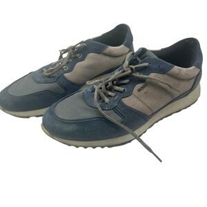 Ecco Blue Gray Leather Canvas Low Top Sneakers Men’s Size 10.5